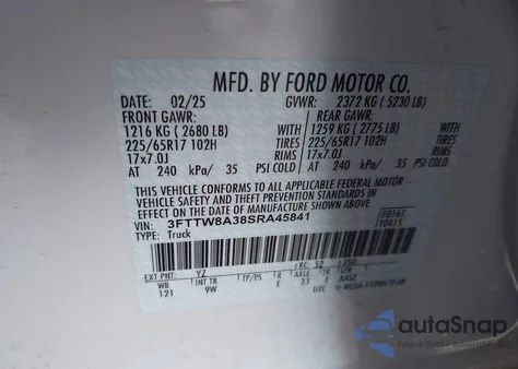 2025 Ford Maverick Xl from USA, damaged, VIN 3FTTW8A38SRA45841